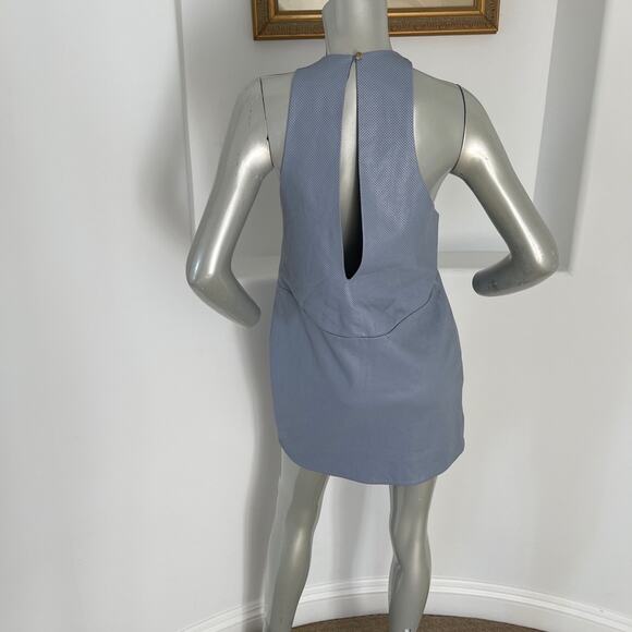 Porter Grey  Perforated Cocoon Hydrangea Leather Mini Blue Dress Size 0 NWT - Picture 6 of 10